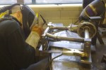 The short Swingarm of the Prototype being welded in a Wig