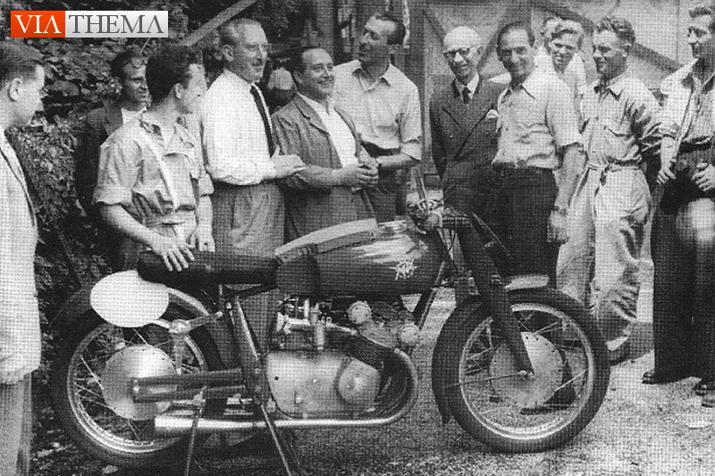 Arturo Magni with Carlo Bandirola MV Agusta 500/4 at the 1951 Belgium GP