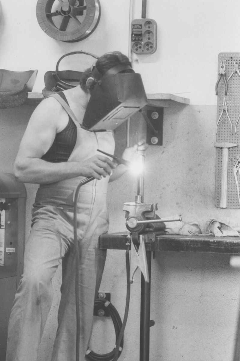 Massimo Tamburini welding a Bimota frame together