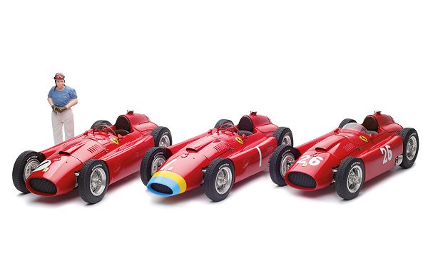 The three Scuderia Ferrari D50 with which Juan Manuel Fangio was able to win the 1956 Formula 1 championship by CMC 1:18