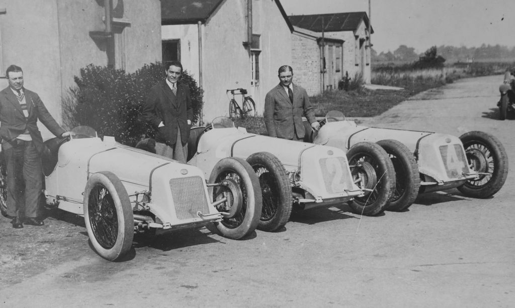 Edmond Bourlier, Robert Benoist and Albert Divo winners of the 1927 Brooklands Grand Prix in their Delage 155B